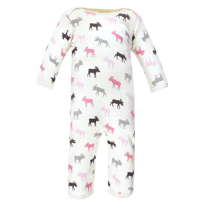 Hudson Baby Infant Girl Cotton Coveralls, Pink Moose