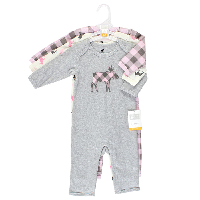 Hudson Baby Infant Girl Cotton Coveralls, Pink Moose