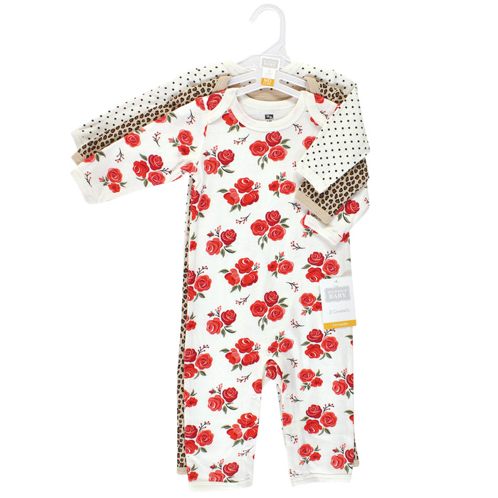 Hudson Baby Infant Girl Cotton Coveralls, Basic Rose Leopard