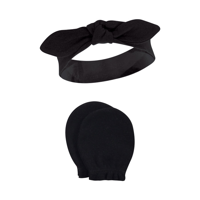 Hudson Baby 8-Piece Cotton Headband and Scratch Mitten Set, Black Xoxo