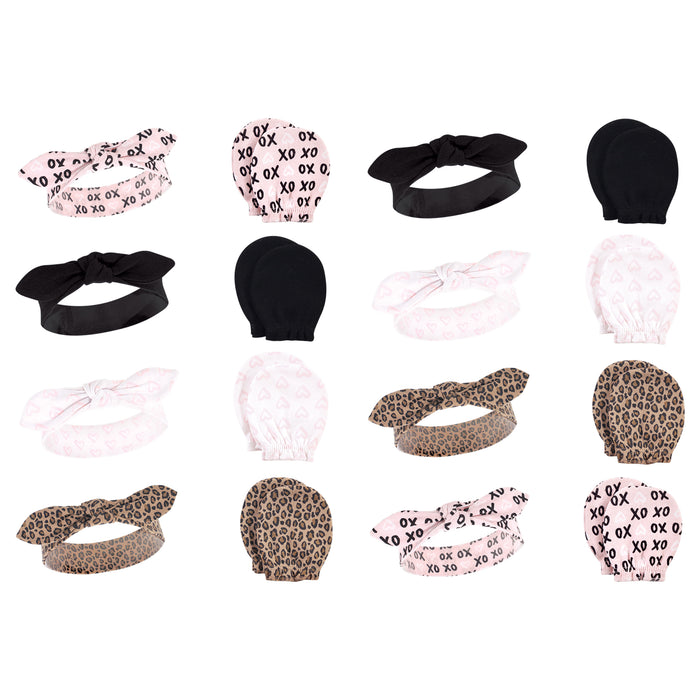 Hudson Baby 16 Piece Headband and Scratch Mitten Set, Black Xoxo