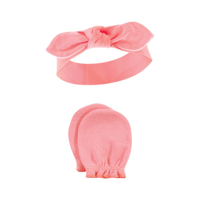 Hudson Baby 8-Piece Cotton Headband and Scratch Mitten Set, Boho Flower