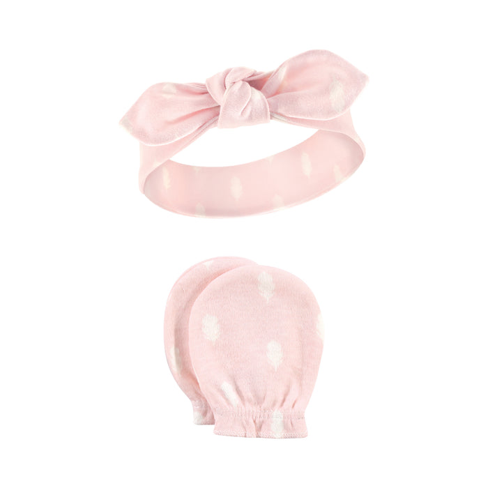 Hudson Baby 8-Piece Cotton Headband and Scratch Mitten Set, Boho Flower
