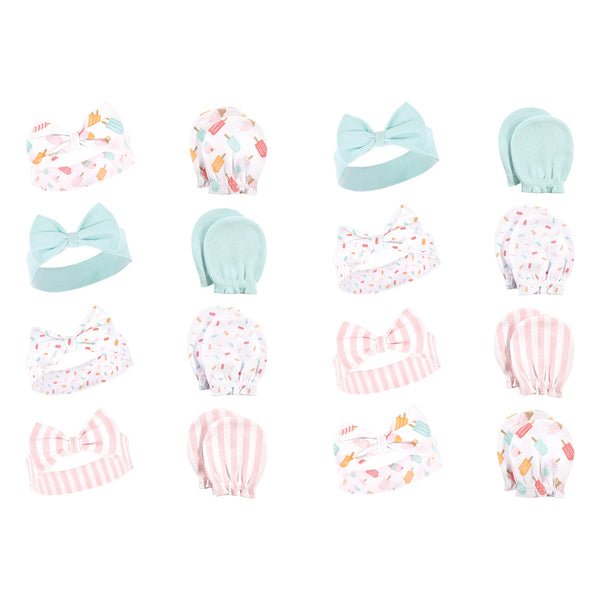 Hudson Baby 16 Piece Headband and Scratch Mitten Set, Ice Cream