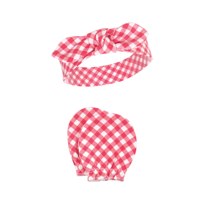 Hudson Baby 8-Piece Cotton Headband and Scratch Mitten Set, Watermelon