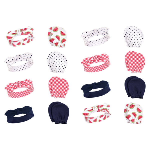 Hudson Baby 16 Piece Headband and Scratch Mitten Set, Watermelon