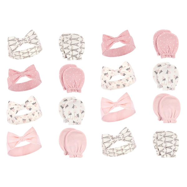 Hudson Baby 16 Piece Headband and Scratch Mitten Set, Paris