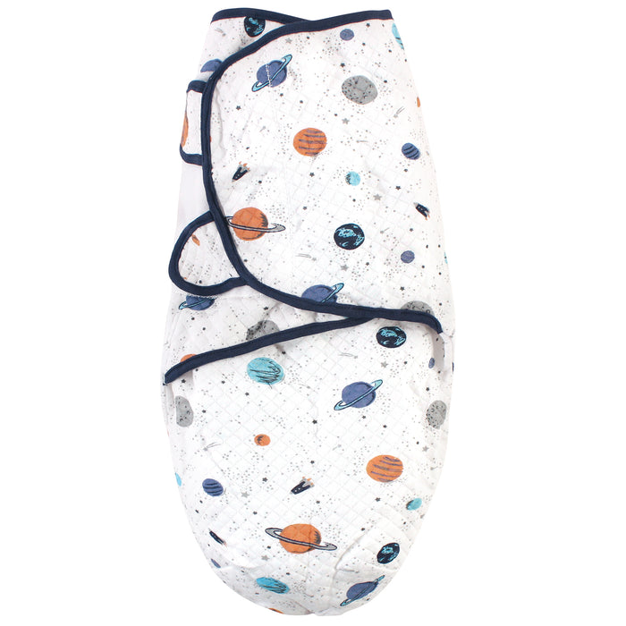Hudson Baby Infant Boy Quilted Cotton Swaddle Wrap 3-Pack, Space, 0-3 Months