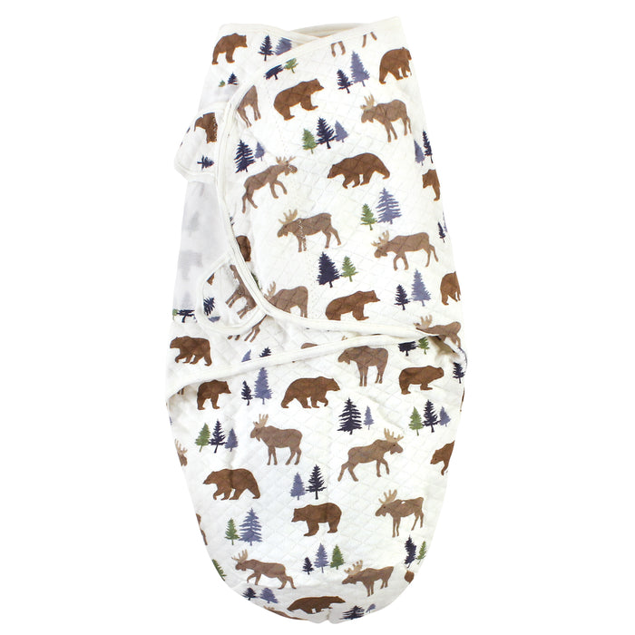 Hudson Baby Infant Boy Quilted Cotton Swaddle Wrap 3-Pack, Moose Bear, 0-3 Months