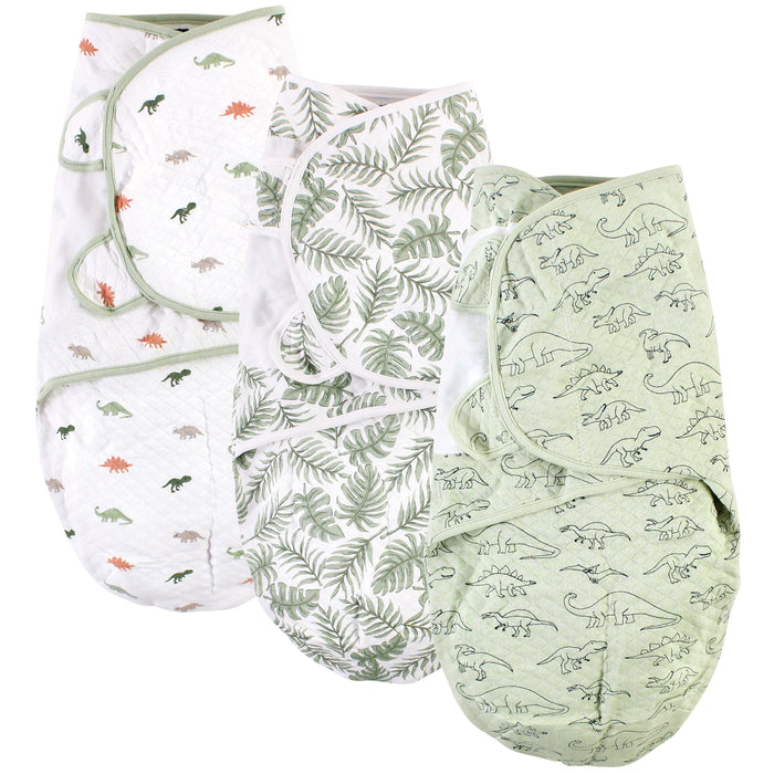 Hudson Baby Infant Boy Quilted Cotton Swaddle Wrap 3-Pack, Dinosaur, 0-3 Months