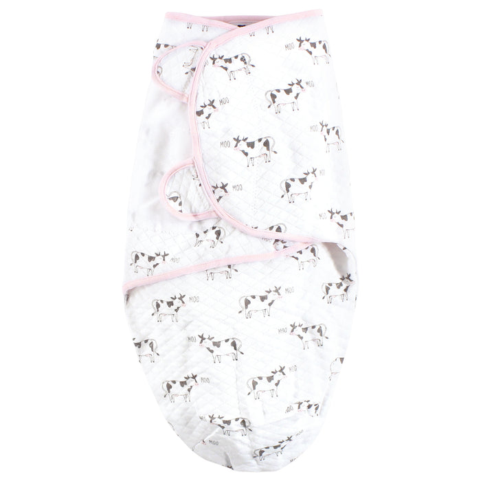Hudson Baby Infant Girl Quilted Cotton Swaddle Wrap 3-Pack, Girl Farm Animals