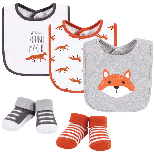 Hudson Baby Infant Boy Cotton Bib and Sock Set, Little Fox