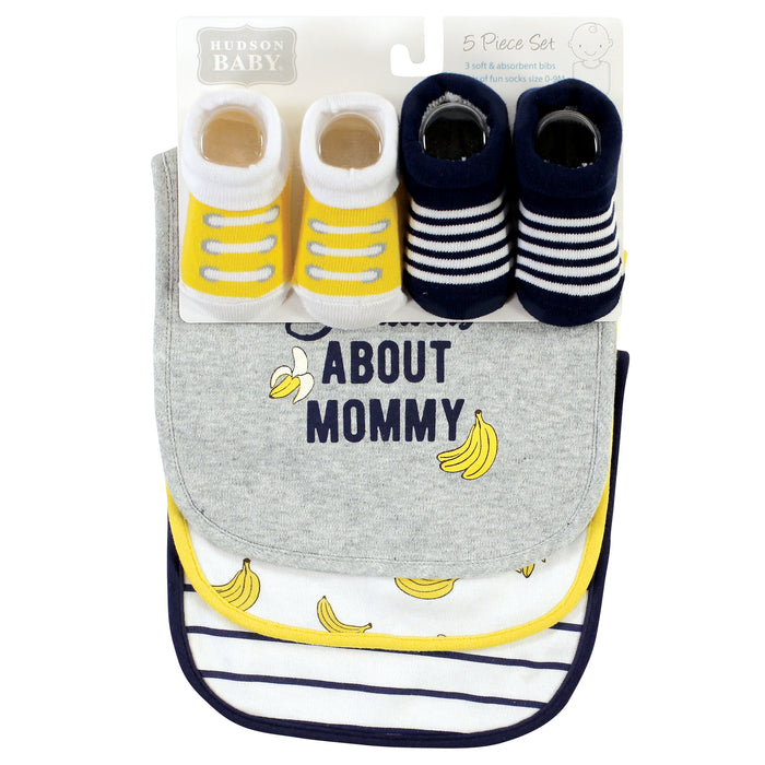 Hudson Baby Infant Boy Cotton Bib and Sock Set, Bananas, One Size