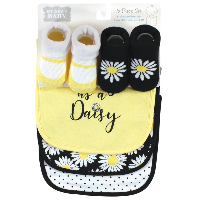 Hudson Baby Infant Girl Cotton Bib and Sock Set, Pretty Daisy, One Size