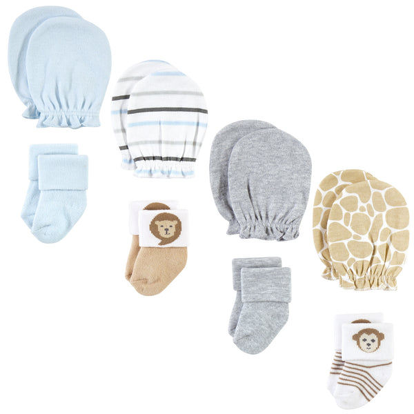 Hudson Baby Infant Boy Socks and Mittens Set, Safari Boy, 0-6 Months