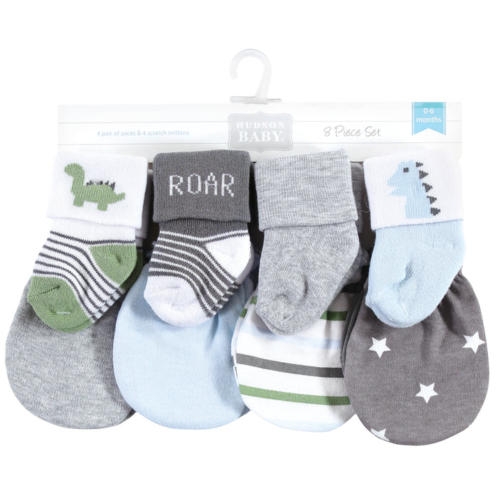Hudson Baby Infant Boy Socks and Mittens Set, Dinosaur, 0-6 Months