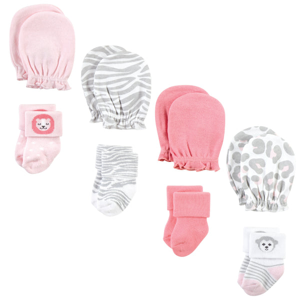 Hudson Baby Infant Girl Socks and Mittens Set, Safari Girl, 0-6 Months