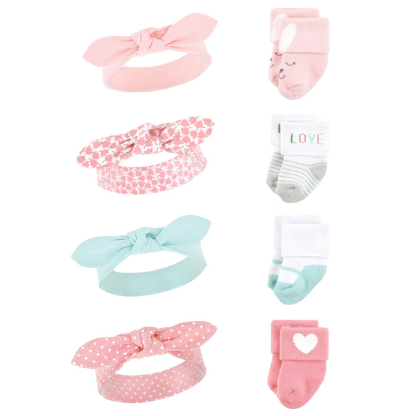 Hudson Baby Infant Girl Headband and Socks Set, Bunny, 0-9 Months