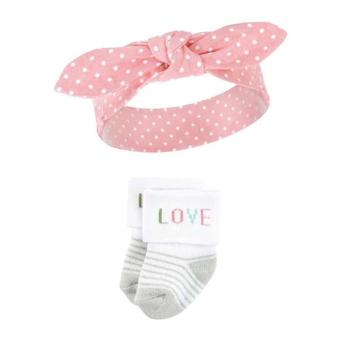 Hudson Baby Infant Girl Headband and Socks Set, Bunny, 0-9 Months