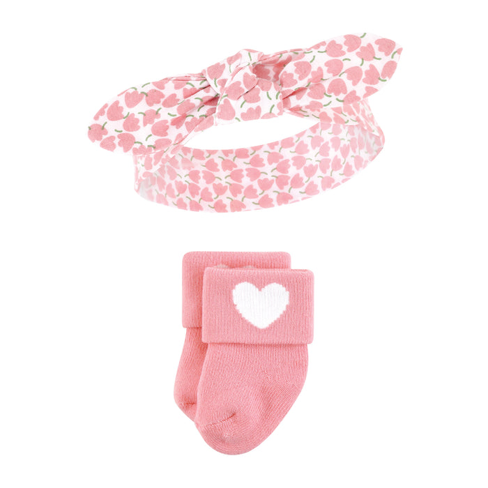 Hudson Baby Infant Girl Headband and Socks Set, Bunny, 0-9 Months