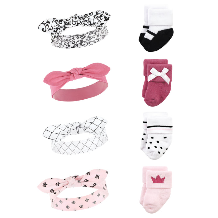 Hudson Baby Infant Girl 16 Piece Headband and Socks Giftset,0-9 Months