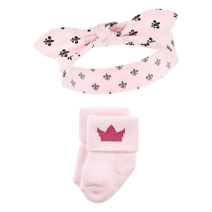 Hudson Baby Infant Girls Headband and Socks Set, Princess, 0-9 Months