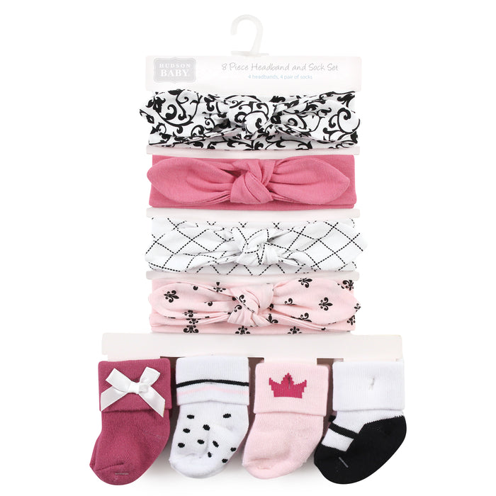 Hudson Baby Infant Girls Headband and Socks Set, Princess, 0-9 Months