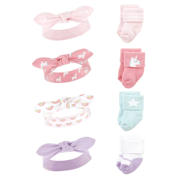 Hudson Baby Infant Girls Headband and Socks Set, Unicorn, 0-9 Months