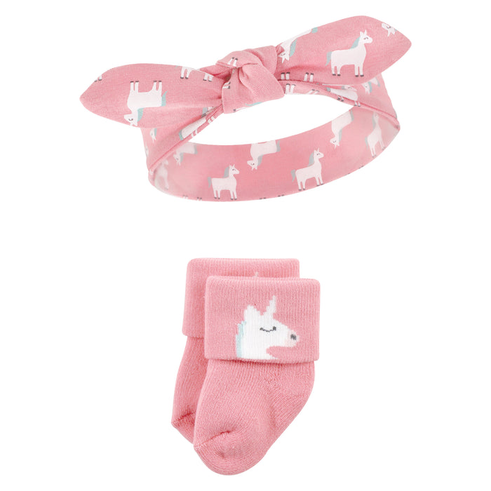 Hudson Baby Infant Girls Headband and Socks Set, Unicorn, 0-9 Months