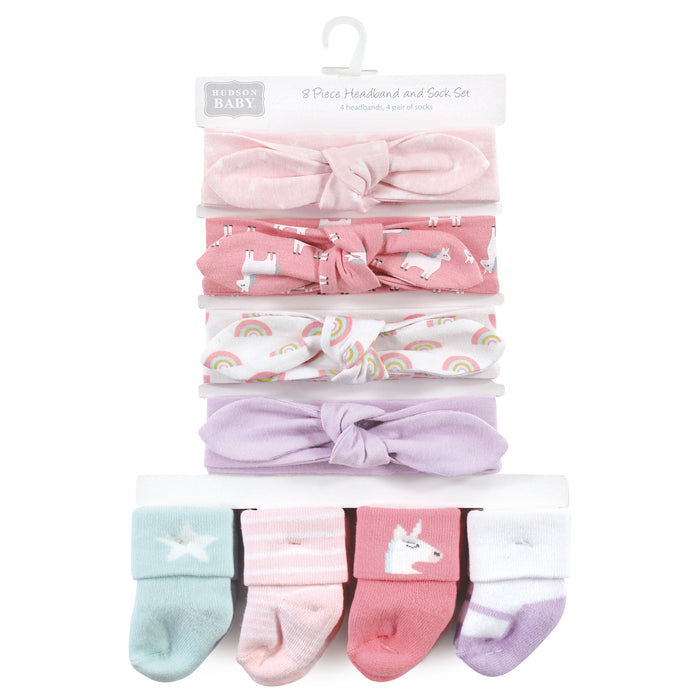 Hudson Baby Infant Girls Headband and Socks Set, Unicorn, 0-9 Months