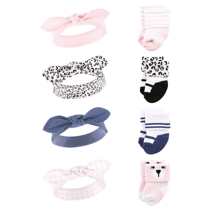 Hudson Baby Infant Girls Headband and Socks Set, Bear Leopard, 0-9 Months