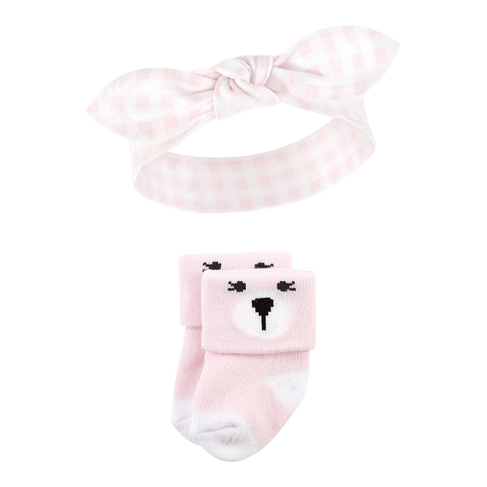 Hudson Baby Infant Girls Headband and Socks Set, Bear Leopard, 0-9 Months