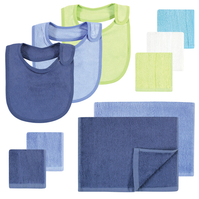 Hudson Baby Rayon from Bamboo Bib, Burp Cloth and Washcloth 10 Pack, Blue Lime
