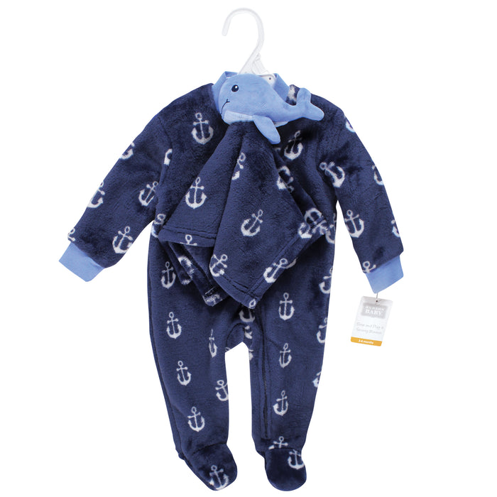 Hudson Baby Infant Boy Flannel Plush Sleep and Play and Security Toy, Whale Anchor