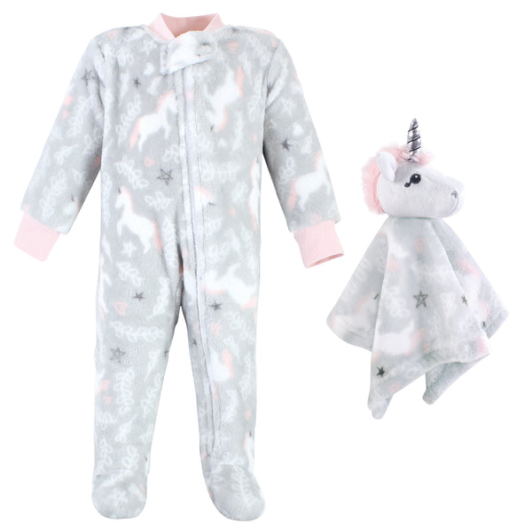 Hudson Baby Infant Girl Flannel Plush Sleep and Play and Security Toy, Whimsical Unicorn