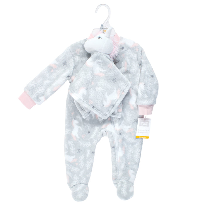 Hudson Baby Infant Girl Flannel Plush Sleep and Play and Security Toy, Whimsical Unicorn