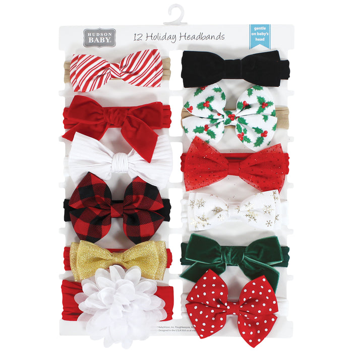 Hudson Baby Infant Girl Cotton and Synthetic Headbands Christmas 0-24 Months