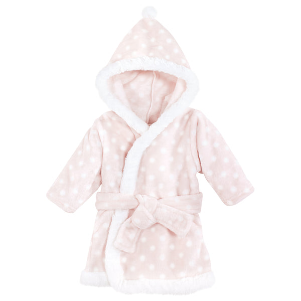 Hudson Baby Infant Girl Plush Animal Face Bathrobe, Pink Polka Dot, 0-9 Months