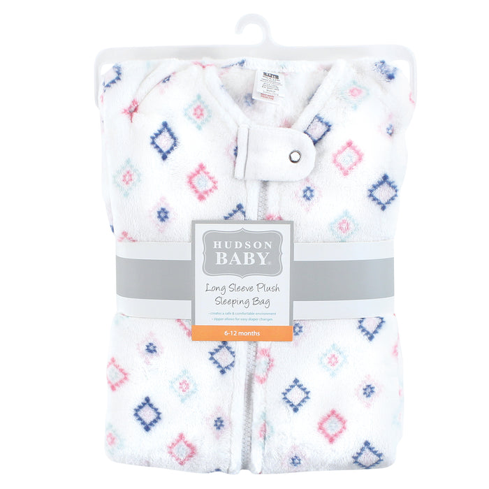 Hudson Baby Infant Girl Plush Sleeping Bag, Sack, Blanket, Long Sleeve Diamond