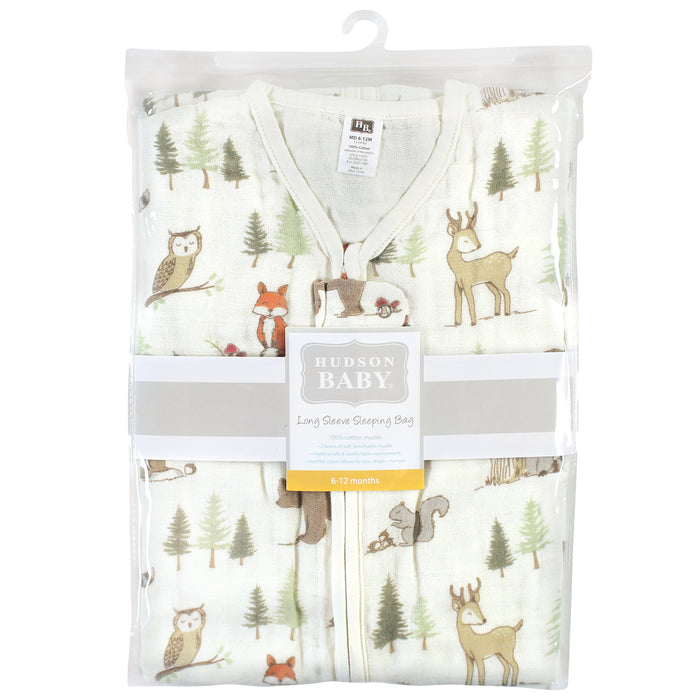 Hudson Baby Long Sleeve Muslin Wearable Blanket, Forest Animals