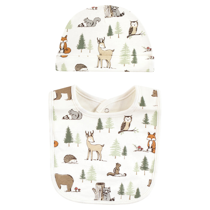 Hudson Baby Infant Boy Cotton Bib and Caps Set 5 Pack, Forest Animals, One Size