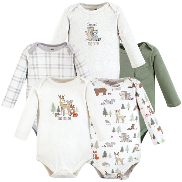 Hudson Baby Infant Boy Cotton Long-Sleeve Bodysuits, Forest Animals 5-Pack