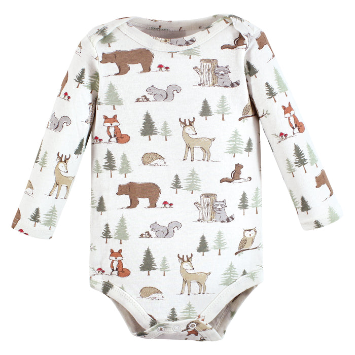Hudson Baby Infant Boy Cotton Long-Sleeve Bodysuits, Forest Animals 5-Pack