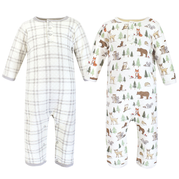 Hudson Baby Infant Boy Premium Quilted Coveralls, Forest Animals