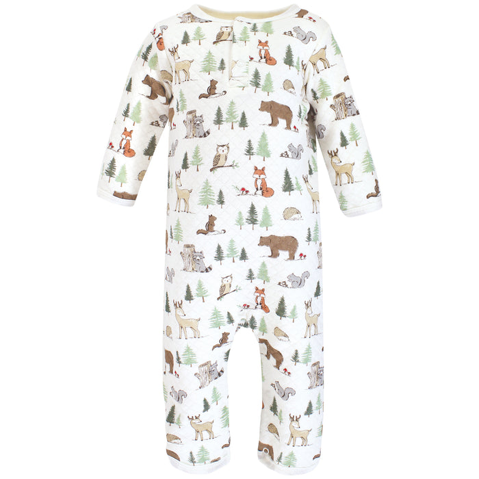 Hudson Baby Infant Boy Premium Quilted Coveralls, Forest Animals