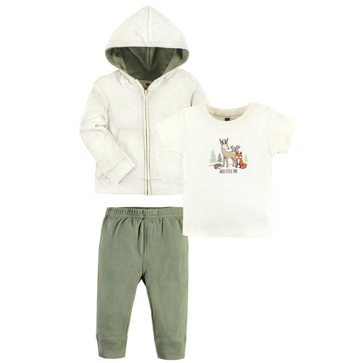 Hudson Baby Toddler Cotton Hoodie, Tee Top and Pant Set, Forest Animals