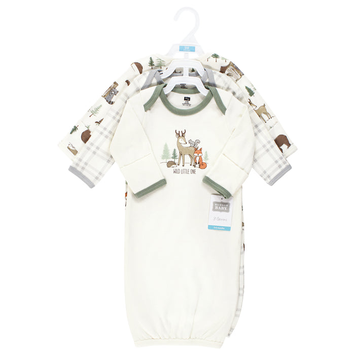 Hudson Baby 3-Pack Cotton Gowns, Forest Animals