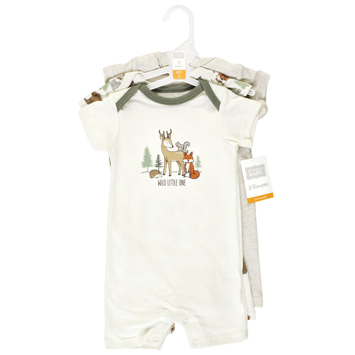 Hudson Baby Infant Boy Cotton Rompers, Forest Animals