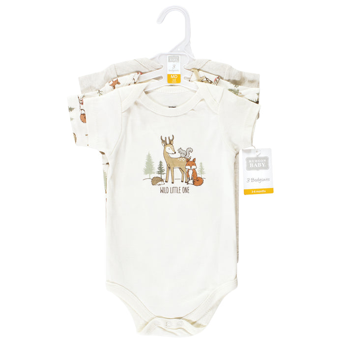 Hudson Baby Cotton Bodysuits, Forest Animals 3-Pack