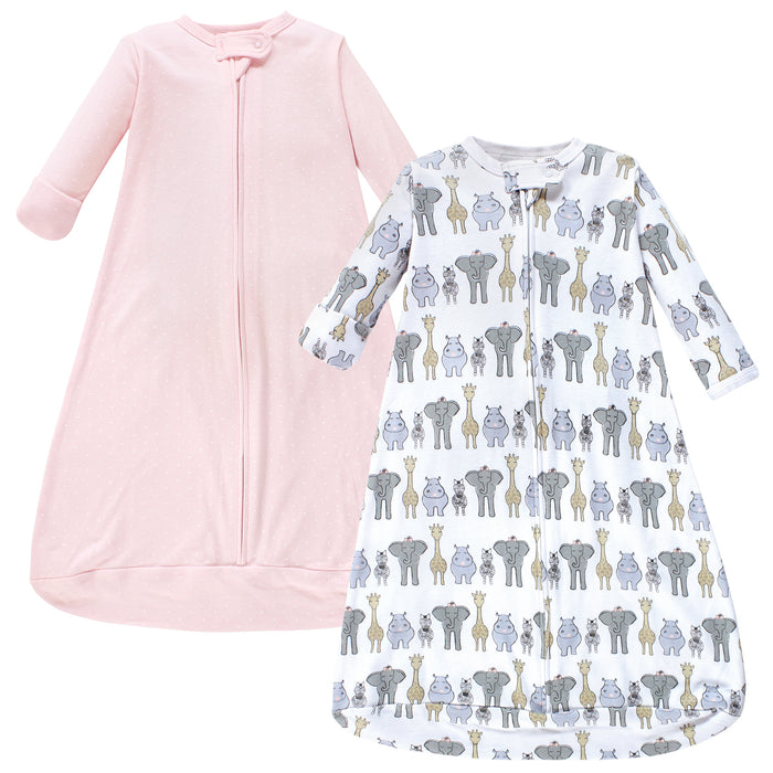 Hudson Baby Infant Girl Cotton Long-Sleeve Wearable Blanket, Pink Safari